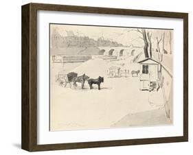 'The Pont Marie - Horses and Carts', 1915-Eugene Bejot-Framed Giclee Print