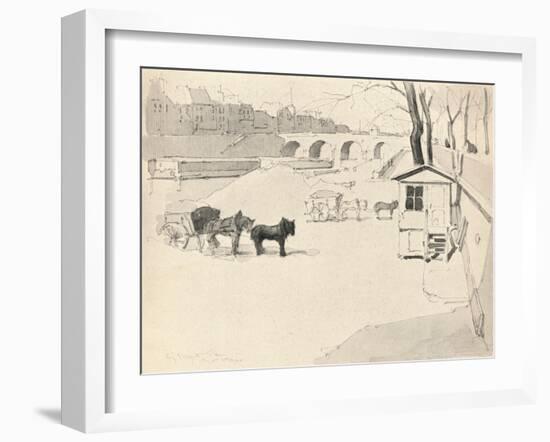 'The Pont Marie - Horses and Carts', 1915-Eugene Bejot-Framed Giclee Print