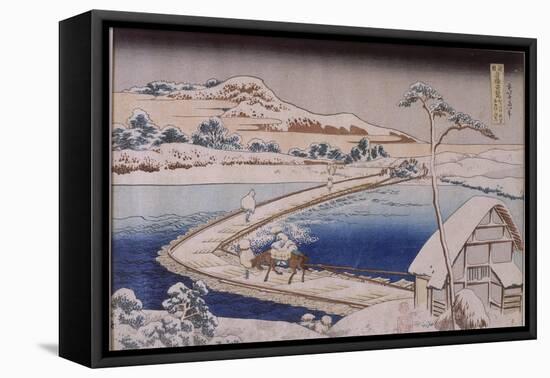 The Pontoon Bridge at Sano in the Province of Kozuka-Katsushika Hokusai-Framed Stretched Canvas