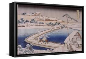 The Pontoon Bridge at Sano in the Province of Kozuka-Katsushika Hokusai-Framed Stretched Canvas