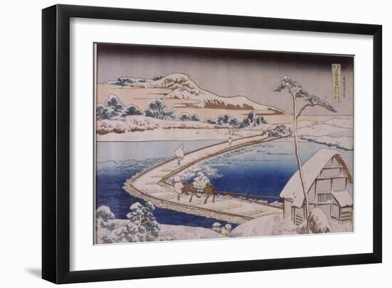 The Pontoon Bridge at Sano in the Province of Kozuka-Katsushika Hokusai-Framed Giclee Print