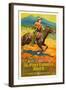 THE PONY EXPRESS RIDER, William Barrymore aka Kit Carson on US poster art, 1926-null-Framed Art Print