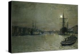 The Pool and London Bridge at Night-John Atkinson Grimshaw-Stretched Canvas