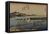 The Port at the Mouth of the River Okitsu, with Sail Boats in the Distance-Utagawa Hiroshige-Framed Stretched Canvas