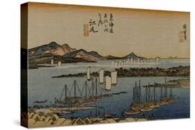 The Port at the Mouth of the River Okitsu, with Sail Boats in the Distance-Utagawa Hiroshige-Stretched Canvas