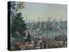 The Port of Boston in the United States of America, Painted Wallpaper, Made by Zuber at Mulhouse-null-Stretched Canvas