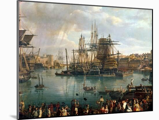 The Port of Brest with a View of Shipping, 1794 (Detail)-Jean-Francois Hue-Mounted Giclee Print