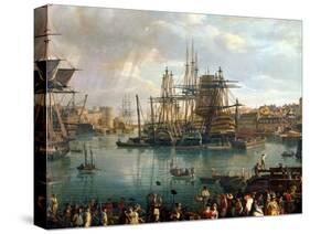 The Port of Brest with a View of Shipping, 1794 (Detail)-Jean-Francois Hue-Stretched Canvas