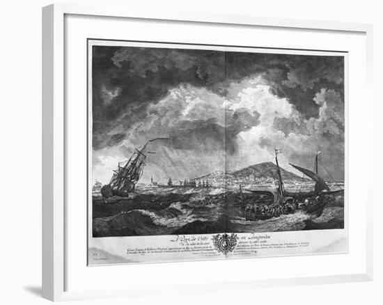 The Port of Cette in Languedoc Seen from the Sea Behind the Isolated Jetty-Claude Joseph Vernet-Framed Giclee Print