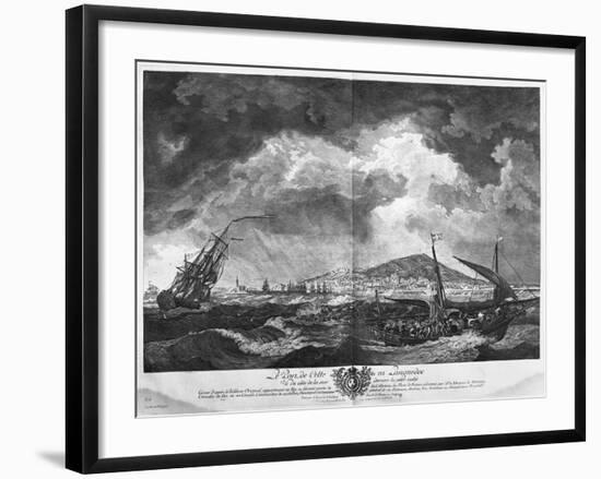 The Port of Cette in Languedoc Seen from the Sea Behind the Isolated Jetty-Claude Joseph Vernet-Framed Giclee Print