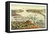 The Port of New York, Birds Eye View from the Battery, Looking South, Circa 1892, USA, America-Currier & Ives-Framed Stretched Canvas