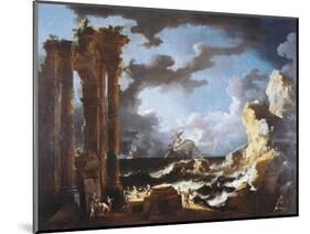 The Port of Ostia During Storm, 1740-1750-Leonardo Coccorante-Mounted Giclee Print