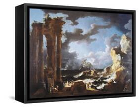 The Port of Ostia During Storm, 1740-1750-Leonardo Coccorante-Framed Stretched Canvas