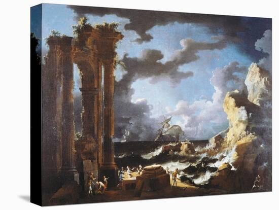 The Port of Ostia During Storm, 1740-1750-Leonardo Coccorante-Stretched Canvas