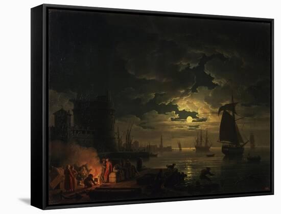 The Port of Palermo in the Moonlight, 1769-Claude Joseph Vernet-Framed Stretched Canvas