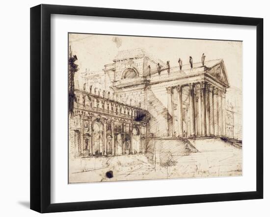 The Portico and Facade of an Elaborate Neo-Classical Building (Pen and Brown Ink)-Giovanni Battista Piranesi-Framed Giclee Print