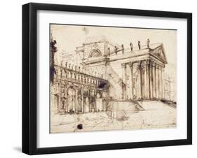 The Portico and Facade of an Elaborate Neo-Classical Building (Pen and Brown Ink)-Giovanni Battista Piranesi-Framed Giclee Print