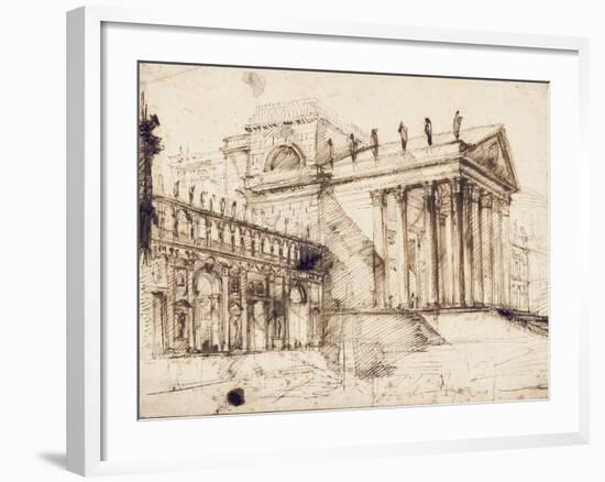 The Portico and Facade of an Elaborate Neo-Classical Building (Pen and Brown Ink)-Giovanni Battista Piranesi-Framed Giclee Print