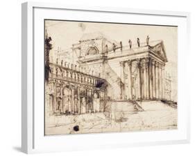 The Portico and Facade of an Elaborate Neo-Classical Building (Pen and Brown Ink)-Giovanni Battista Piranesi-Framed Giclee Print