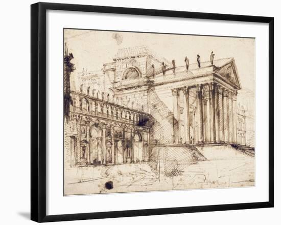 The Portico and Facade of an Elaborate Neo-Classical Building (Pen and Brown Ink)-Giovanni Battista Piranesi-Framed Giclee Print