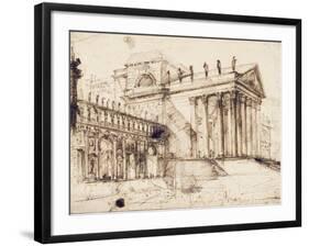 The Portico and Facade of an Elaborate Neo-Classical Building (Pen and Brown Ink)-Giovanni Battista Piranesi-Framed Giclee Print