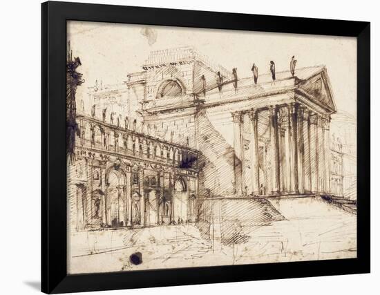 The Portico and Facade of an Elaborate Neo-Classical Building (Pen and Brown Ink)-Giovanni Battista Piranesi-Framed Giclee Print