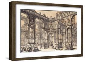 The Portico of an Italian Palace with a Fountain Decorated with a Statue of Fortune-Giuseppe Bibiena-Framed Giclee Print