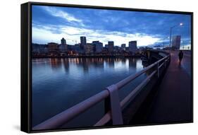 The Portland Oregon Skyline Seen from Burnside Bridge in Early Evening-Bennett Barthelemy-Framed Stretched Canvas