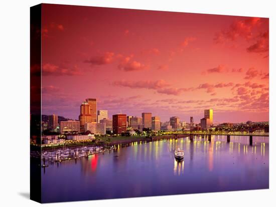 The Portland Spirit on the Willamette River at Sunrise in Portland, Oregon, USA-Janis Miglavs-Stretched Canvas