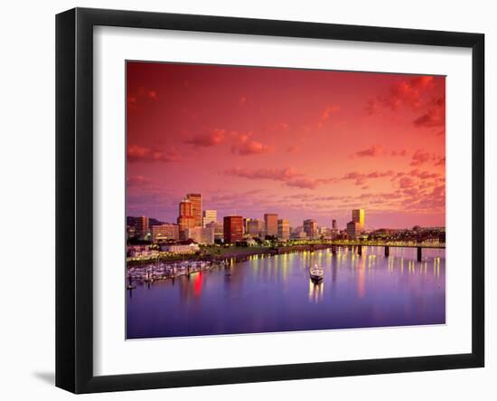 The Portland Spirit on the Willamette River at Sunrise in Portland, Oregon, USA-Janis Miglavs-Framed Premium Photographic Print