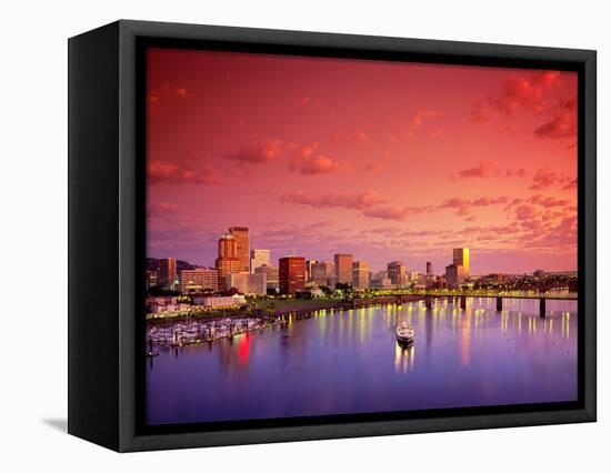 The Portland Spirit on the Willamette River at Sunrise in Portland, Oregon, USA-Janis Miglavs-Framed Stretched Canvas