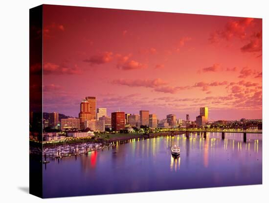 The Portland Spirit on the Willamette River at Sunrise in Portland, Oregon, USA-Janis Miglavs-Stretched Canvas