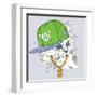 The Poster with the Image Cat Portrait in Hip-Hop Hat. Vector Illustration.-Sunny Whale-Framed Art Print