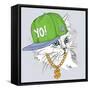 The Poster with the Image Cat Portrait in Hip-Hop Hat. Vector Illustration.-Sunny Whale-Framed Stretched Canvas