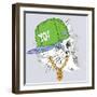 The Poster with the Image Cat Portrait in Hip-Hop Hat. Vector Illustration.-Sunny Whale-Framed Art Print