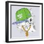 The Poster with the Image Cat Portrait in Hip-Hop Hat. Vector Illustration.-Sunny Whale-Framed Art Print