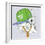 The Poster with the Image Cat Portrait in Hip-Hop Hat. Vector Illustration.-Sunny Whale-Framed Art Print