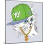 The Poster with the Image Cat Portrait in Hip-Hop Hat. Vector Illustration.-Sunny Whale-Mounted Art Print