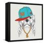 The Poster with the Image of Cocker Spaniel Portrait in Hip-Hop Hat. Vector Illustration.-Sunny Whale-Framed Stretched Canvas