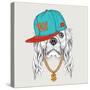 The Poster with the Image of Cocker Spaniel Portrait in Hip-Hop Hat. Vector Illustration.-Sunny Whale-Stretched Canvas