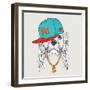 The Poster with the Image of Cocker Spaniel Portrait in Hip-Hop Hat. Vector Illustration.-Sunny Whale-Framed Art Print