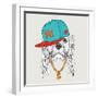 The Poster with the Image of Cocker Spaniel Portrait in Hip-Hop Hat. Vector Illustration.-Sunny Whale-Framed Art Print