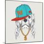 The Poster with the Image of Cocker Spaniel Portrait in Hip-Hop Hat. Vector Illustration.-Sunny Whale-Mounted Art Print