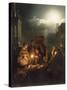 The Poultry Stall in Antwerp at Night-Petrus Van Schendel-Stretched Canvas