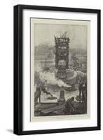 The Present State of the Tower Bridge, a View from the Tower Pier, Surrey Side-Henri Lanos-Framed Giclee Print