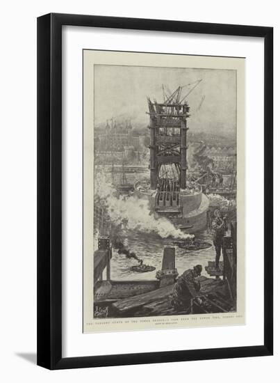 The Present State of the Tower Bridge, a View from the Tower Pier, Surrey Side-Henri Lanos-Framed Giclee Print