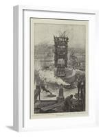 The Present State of the Tower Bridge, a View from the Tower Pier, Surrey Side-Henri Lanos-Framed Giclee Print