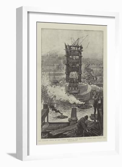 The Present State of the Tower Bridge, a View from the Tower Pier, Surrey Side-Henri Lanos-Framed Giclee Print