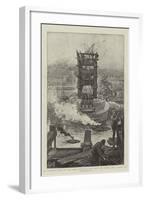 The Present State of the Tower Bridge, a View from the Tower Pier, Surrey Side-Henri Lanos-Framed Giclee Print