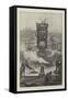 The Present State of the Tower Bridge, a View from the Tower Pier, Surrey Side-Henri Lanos-Framed Stretched Canvas